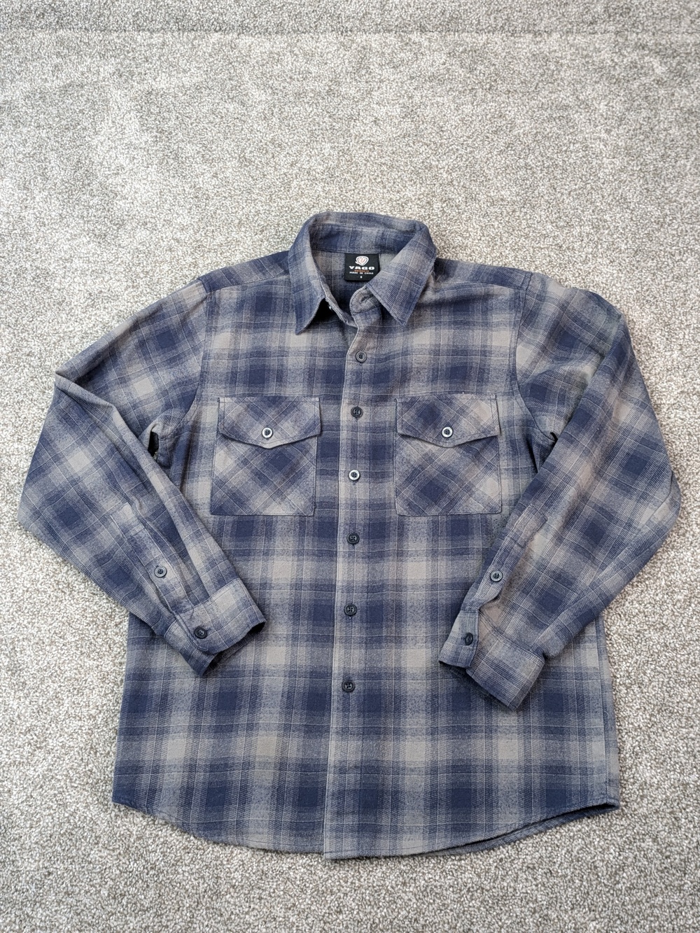 Yago Shirt Mens Small Blue Gray Plaid Flannel Button Up Long Sleeve Workwear